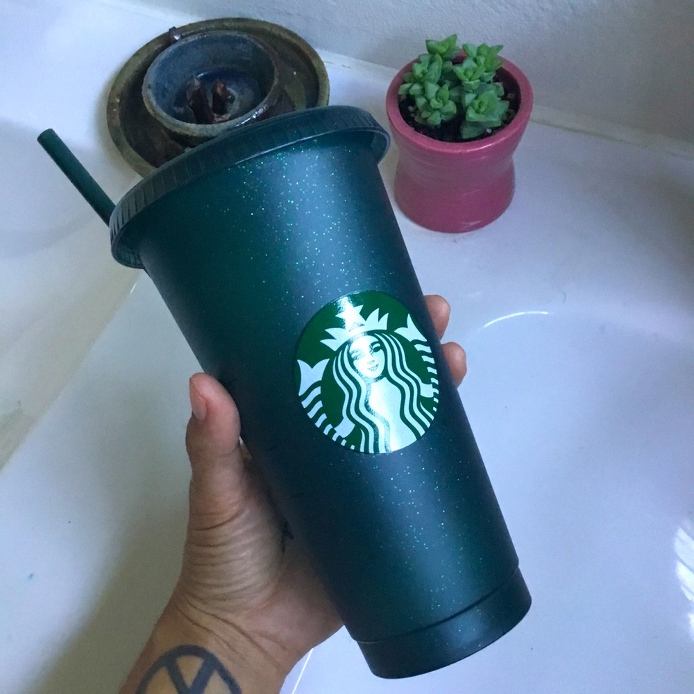 Blue-green glitter reusable cold cup HOLIDAY 2020